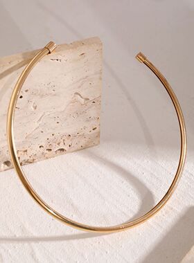 Simple Open Circle Choker Necklace for Women Trendy Gold Col