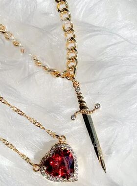 The Snow White Couple Necklace Heart and Sword Pendant Neckl