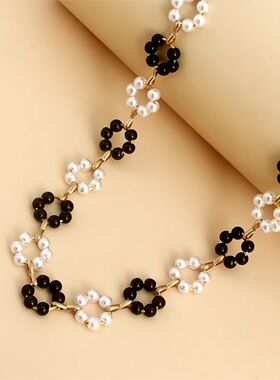 Simple Imitation Pearl Flower Necklace for Women Vintage Boh