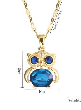 Blue Crystal Owl Necklace forWomen Pendant Light Luxury Fash