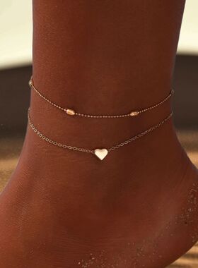 2-4pcs Vintage Gold Color Love Heart Chain Anklet Set for Wo