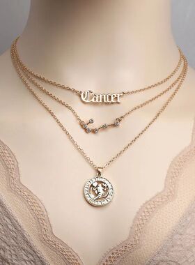 3Pcs Zodiac Sign Necklaces Set For Women 12 Constellation Le