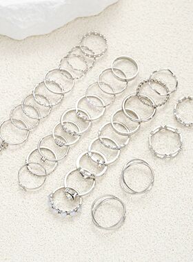 30Pc Silver Color Geometric Ring Set For Women Vintage Heart