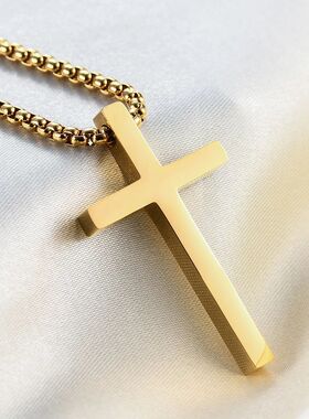 Unisex Spiritual Titanium Steel Jesus Cross Necklace with Bi