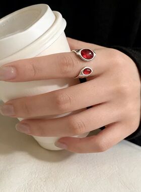 Rings for Women Couple Minimalist Handmade Red Zirocon Ring