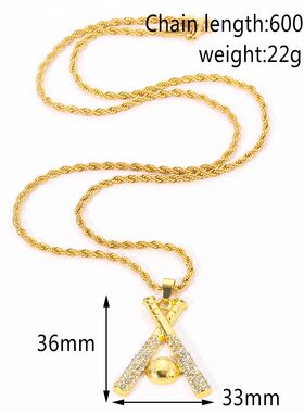 Fashion With Pendant Baseball And Baseball Bats Necklace Hip