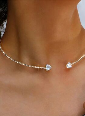 Korean Fashion Rhinestone Heart Collar Choker Necklace for W