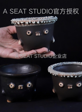 A SEAT STUDIO泰国进口凸眼小龅牙笑脸块根绿植手工花盆