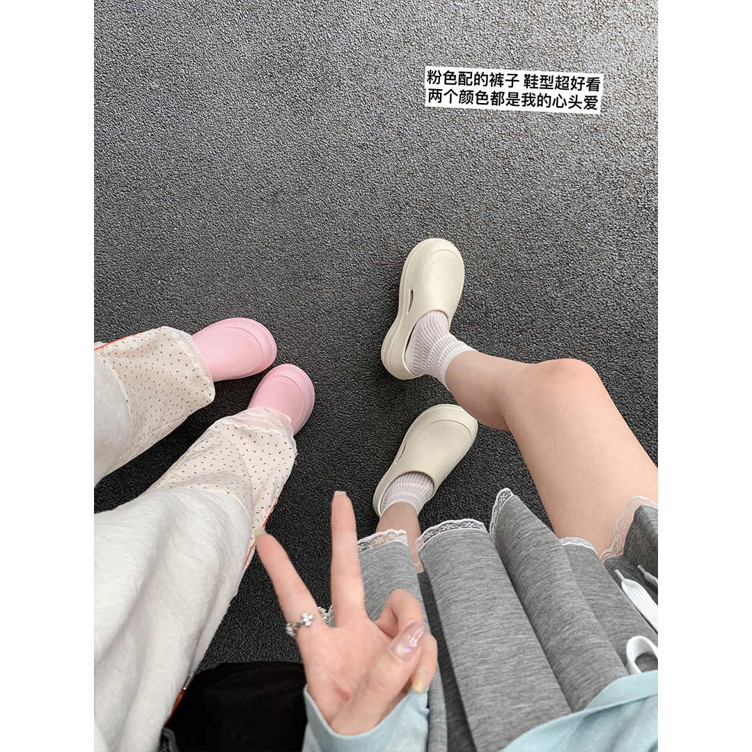 【胡可推荐】苏茵茵~月牙厨师鞋5CM厚底沙滩度假懒人拖鞋女洞洞鞋