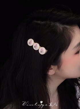 覆盆紫vintage法式发夹甜美油画复古优雅少女花朵发边夹发夹女