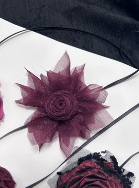 复古暗黑酒红复古烧瑰花胸针边夹lolita配饰蔷薇花胸花氛围感颈花