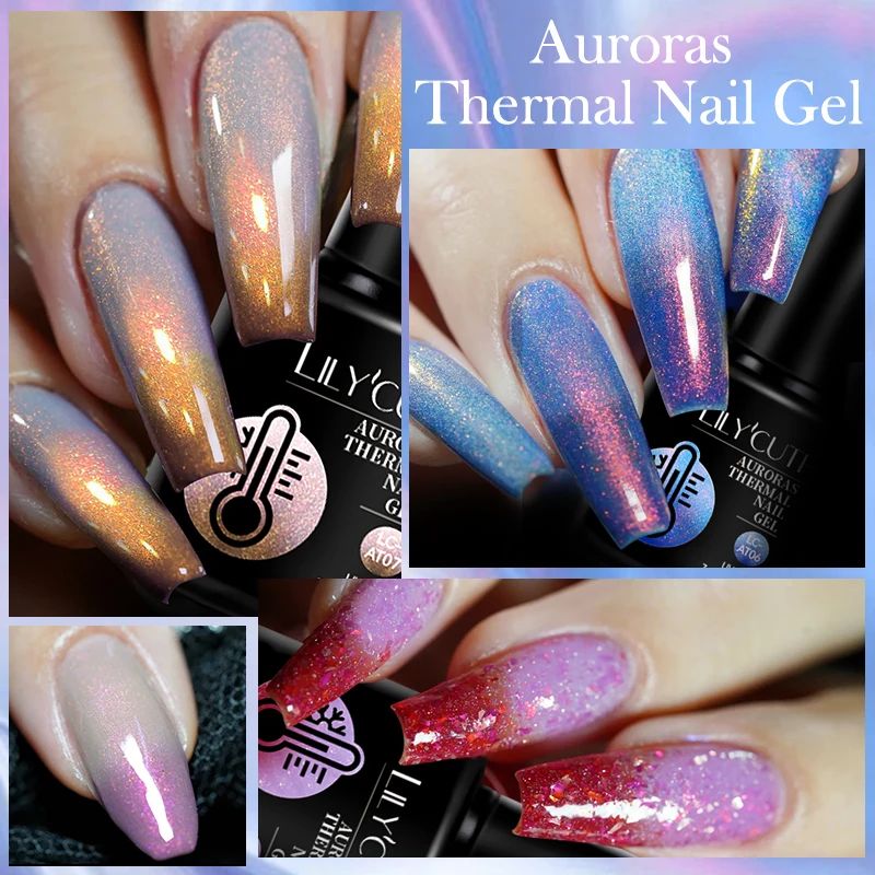 7ml Purple Red Sequins Auroras Thermal Gel Nail Polish Tempe - 图0