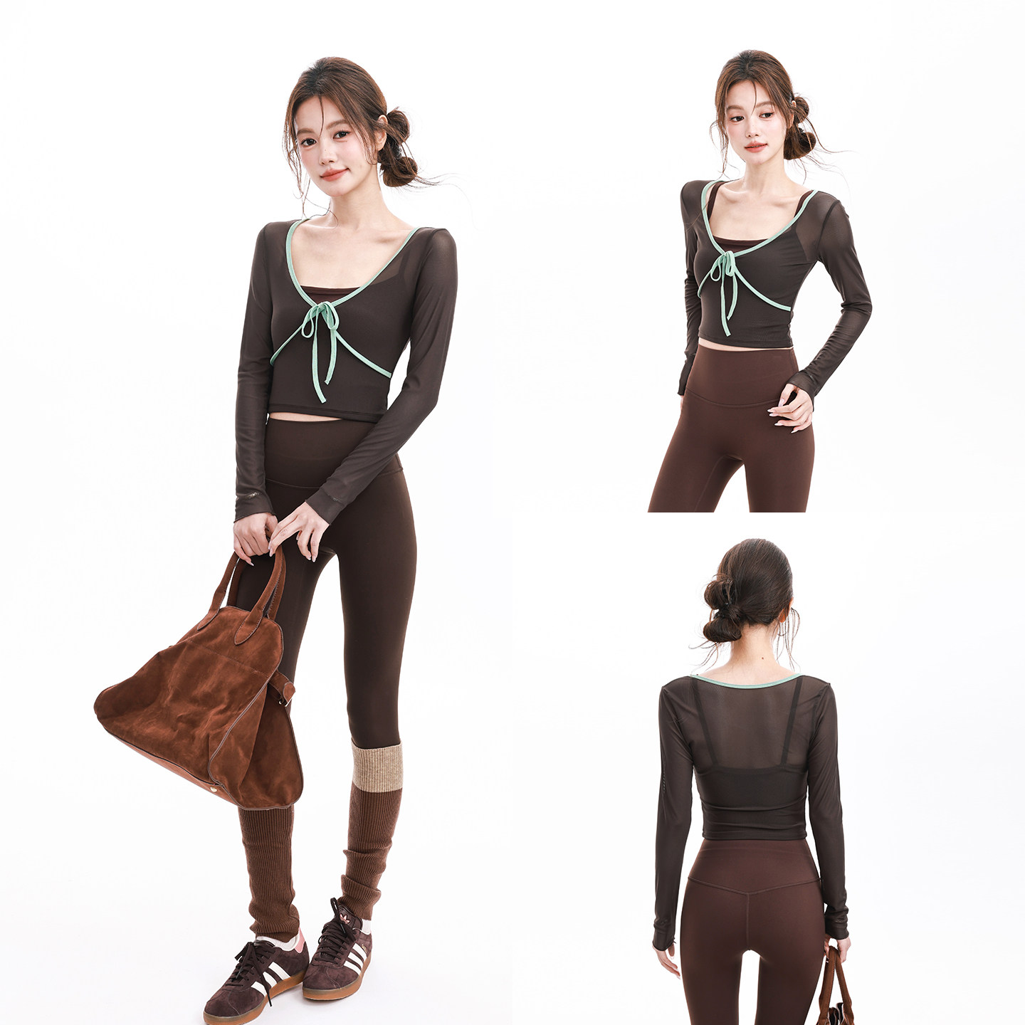 奔跑吧卡卡美拉德运动绑带网纱上衣女长袖固定杯瑜伽普拉提健身服,淘宝优惠券,粉丝福利购,淘宝优惠卷