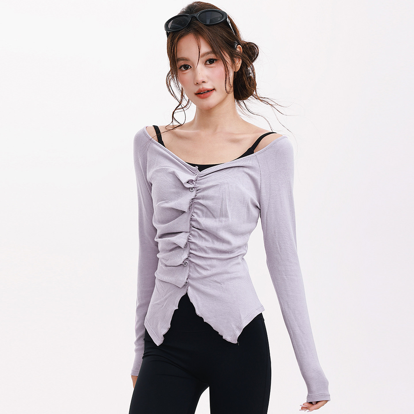 奔跑吧卡卡设计感运动上衣女长袖修身健身瑜伽服褶皱显瘦T恤秋季,淘宝优惠券,粉丝福利购,淘宝优惠卷