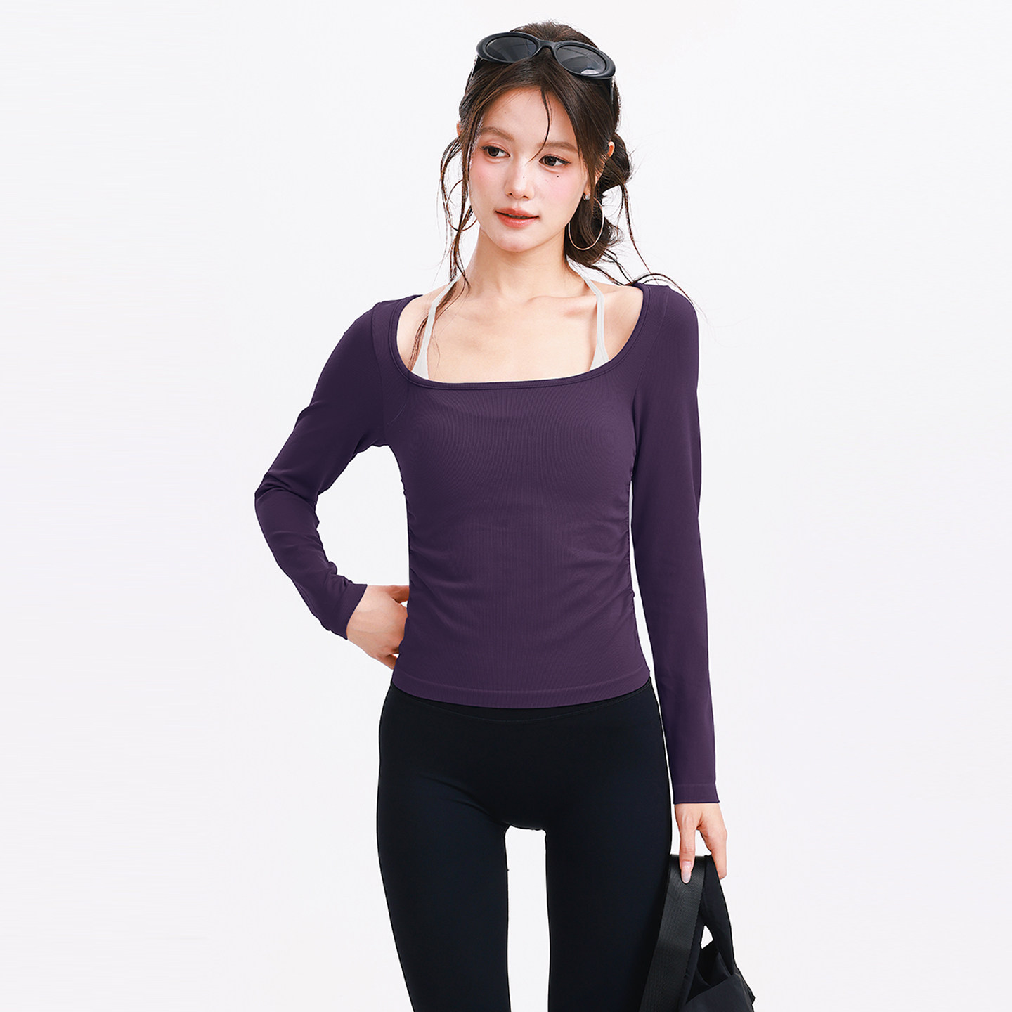 奔跑吧卡卡运动T恤女褶皱瑜伽服长袖内搭设计感上衣健身服跑步女,淘宝优惠券,粉丝福利购,淘宝优惠卷