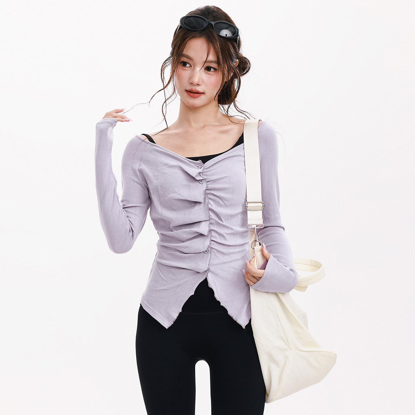 奔跑吧卡卡设计感运动上衣女长袖修身健身瑜伽服褶皱显瘦T恤秋季,淘宝优惠券,粉丝福利购,淘宝优惠卷