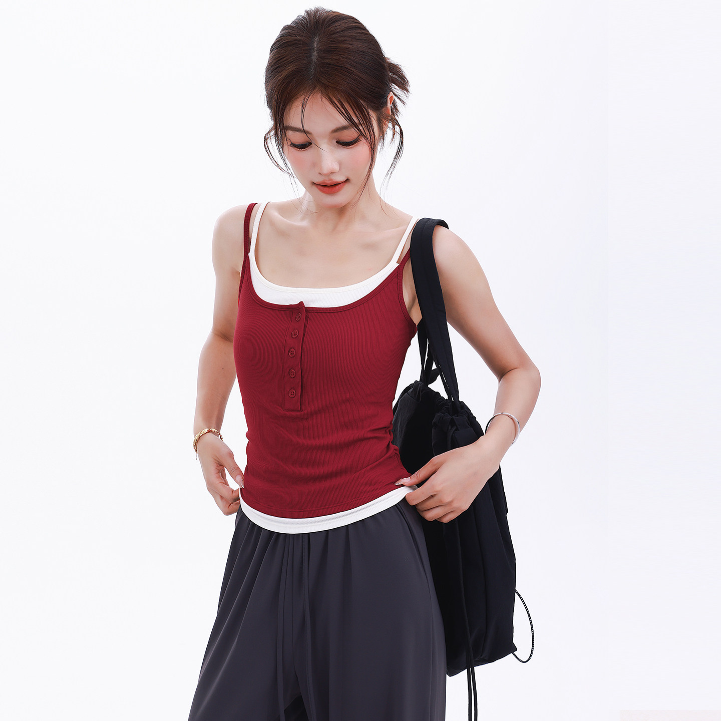 奔跑吧卡卡一体杯拼色运动背心女百搭瑜伽普拉提纽扣显瘦健身内衣,淘宝优惠券,粉丝福利购,淘宝优惠卷