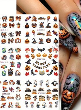 12pcs Halloween Print Water Nail Sticker Spooky Ghost Pumpki