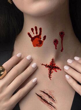 16pcs Zombie Temporary Tattoos for Halloween Fake Scar Reali