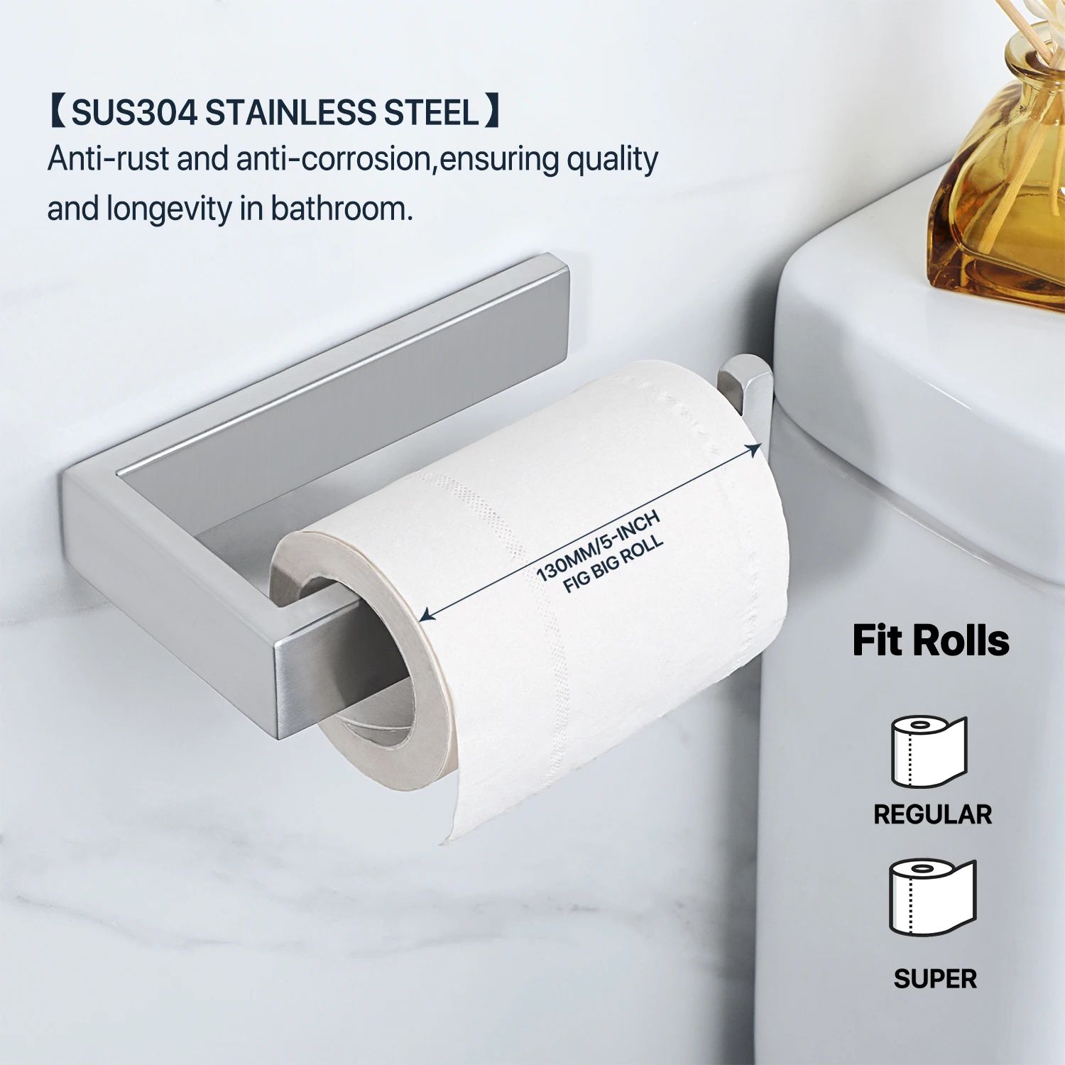 Stainless Steel Toilet Roll Holder Wall Mount Bathroom Tissu-图3