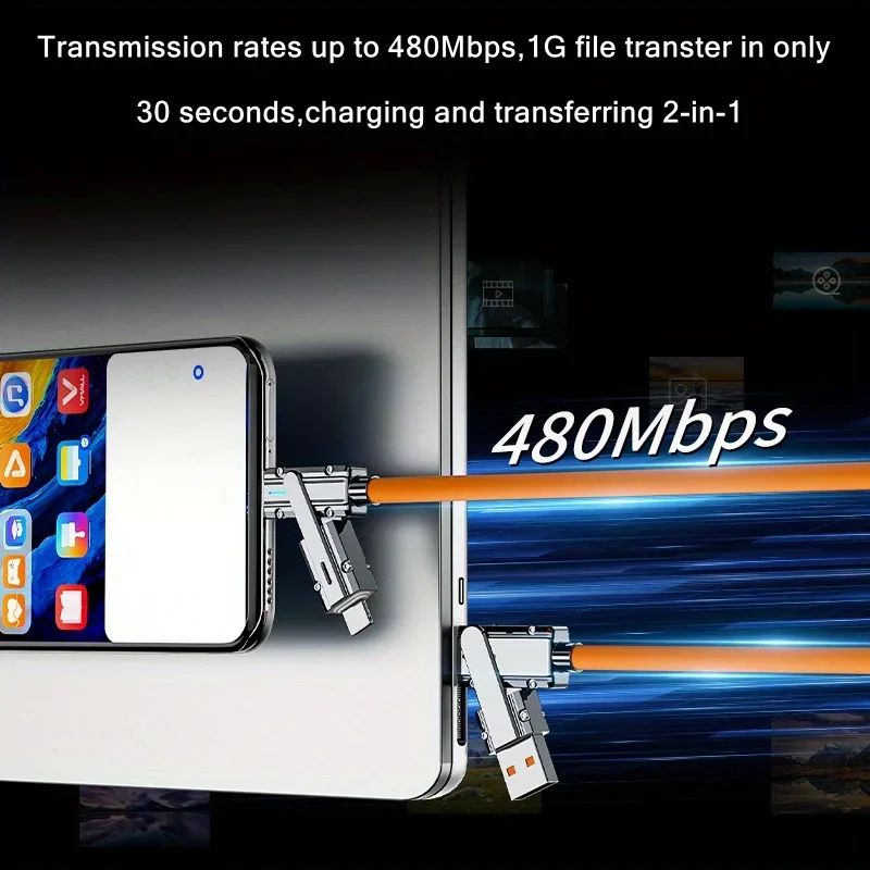 100W 4In1 USB Quick Charging Cable For IPhone Samsung Mobile Phones USB Type C Tablet Charging Cable - 图3