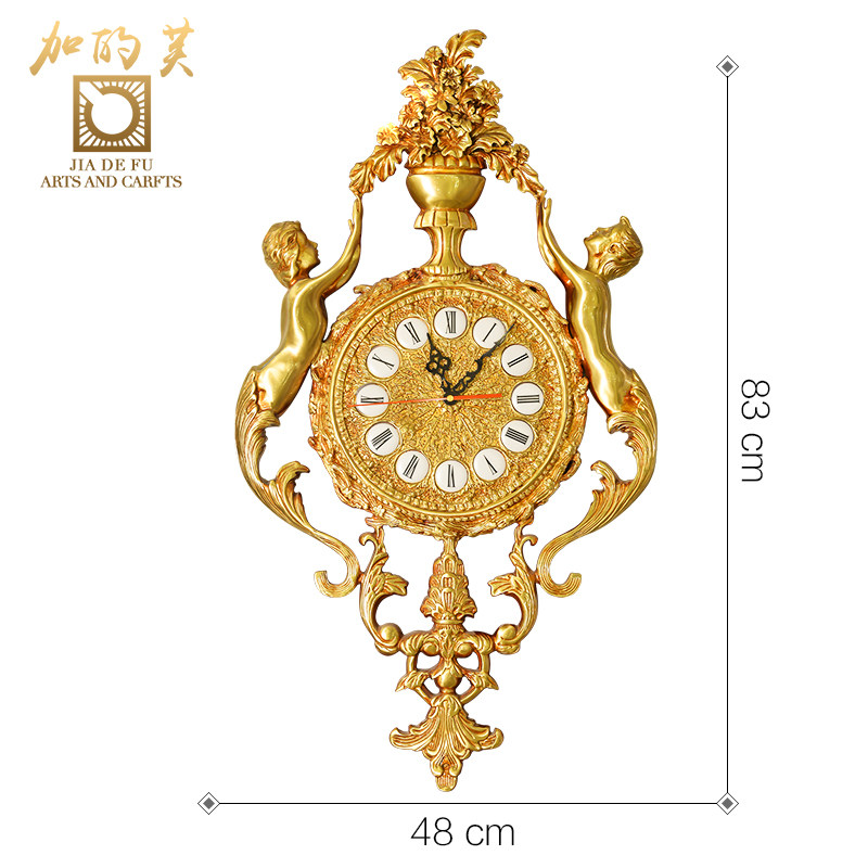 加的芙欧式艺术设计天使纯铜挂钟客厅大壁钟奢华金色挂表家装_虎窝淘