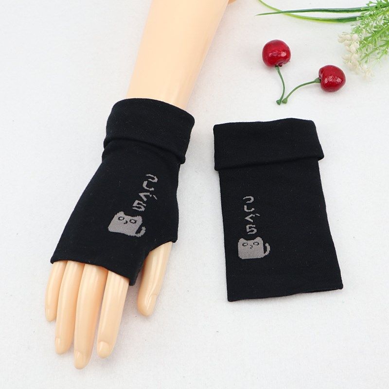 韩版半指手套男女士时尚卡通保暖露指学生写字半截无指护腕秋冬季,淘宝优惠券,粉丝福利购,淘宝优惠卷