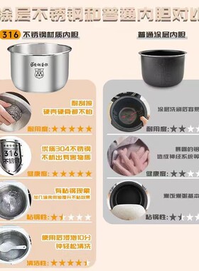 美的电饭煲内胆MB-FS406F/406C/4018/4018D零涂层316不锈钢内锅