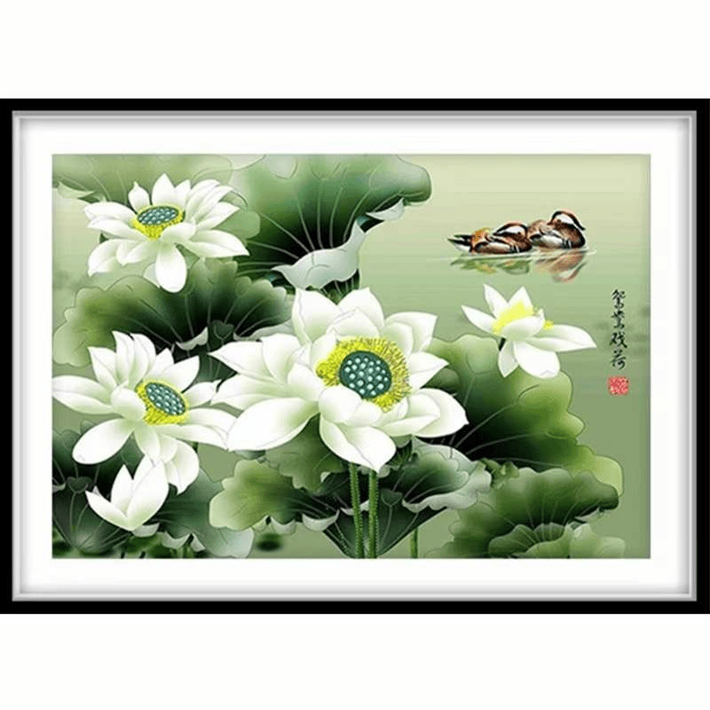 鸳鸯戏荷十字绣2025新款线绣客厅白莲花小幅卧室小件餐厅满绣简单 - 图3