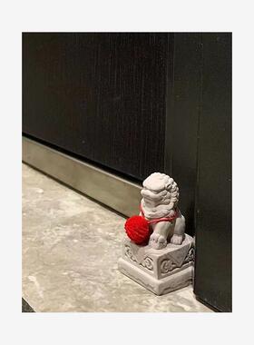 迷你看门狮迷你小狮子摆件绣球狮装饰品石雕水泥狮一对中式狮子石