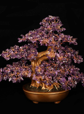 天然黄水晶发财摇钱招财树办公室开业送礼做生意玄关家居风水摆件