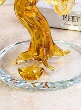 黄水晶摇钱树风水摆件铜钱招财树客厅电视柜发财树家居装饰摆件