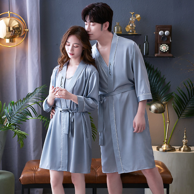 夏季情侣丝绸长袖丝质2023年睡袍 顿尼科睡衣/家居服套装