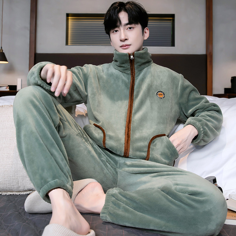 加厚加绒珊瑚绒男款长袖保暖睡衣套装2025年新款法兰绒男士家居服,淘宝优惠券,粉丝福利购,淘宝优惠卷