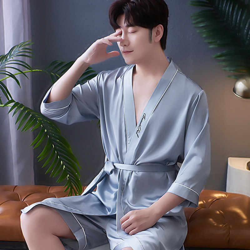 夏季情侣丝绸长袖丝质2023年睡袍 顿尼科睡衣/家居服套装