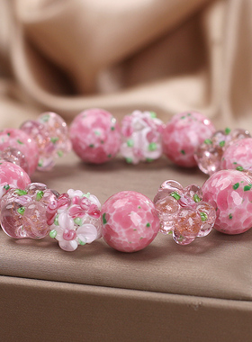 高级感少女粉樱花琉璃水晶手链女