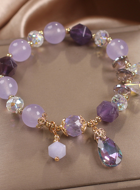 夏日清新紫色水晶手链女