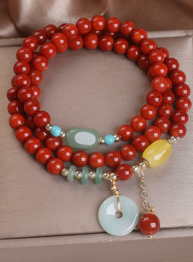 民族风多层天然手链女南红玛瑙