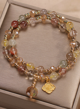 国风多层天然彩发晶手链女