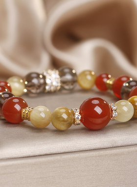 天然虎眼石红玛瑙转运珠手链女