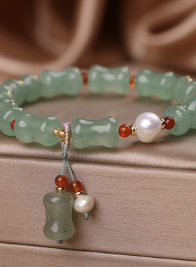 天然绿东陵竹节玉石手链女高级感