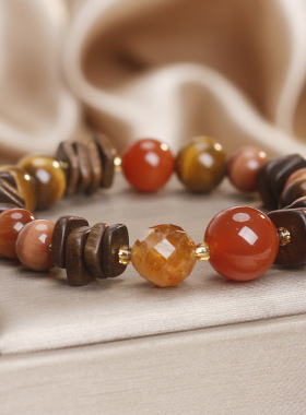 新中式虎眼石沉香红玛瑙转运手串