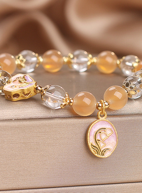 天然橙色糖心玛瑙手链女款轻奢