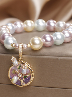 法式中古油画花滴釉珍珠手链