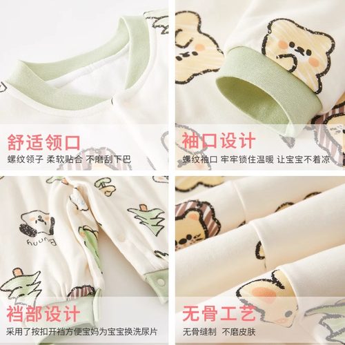 新生婴儿夹棉保暖连体衣婴幼儿加厚60克薄棉秋冬装哈衣宝宝爬服 - 图0