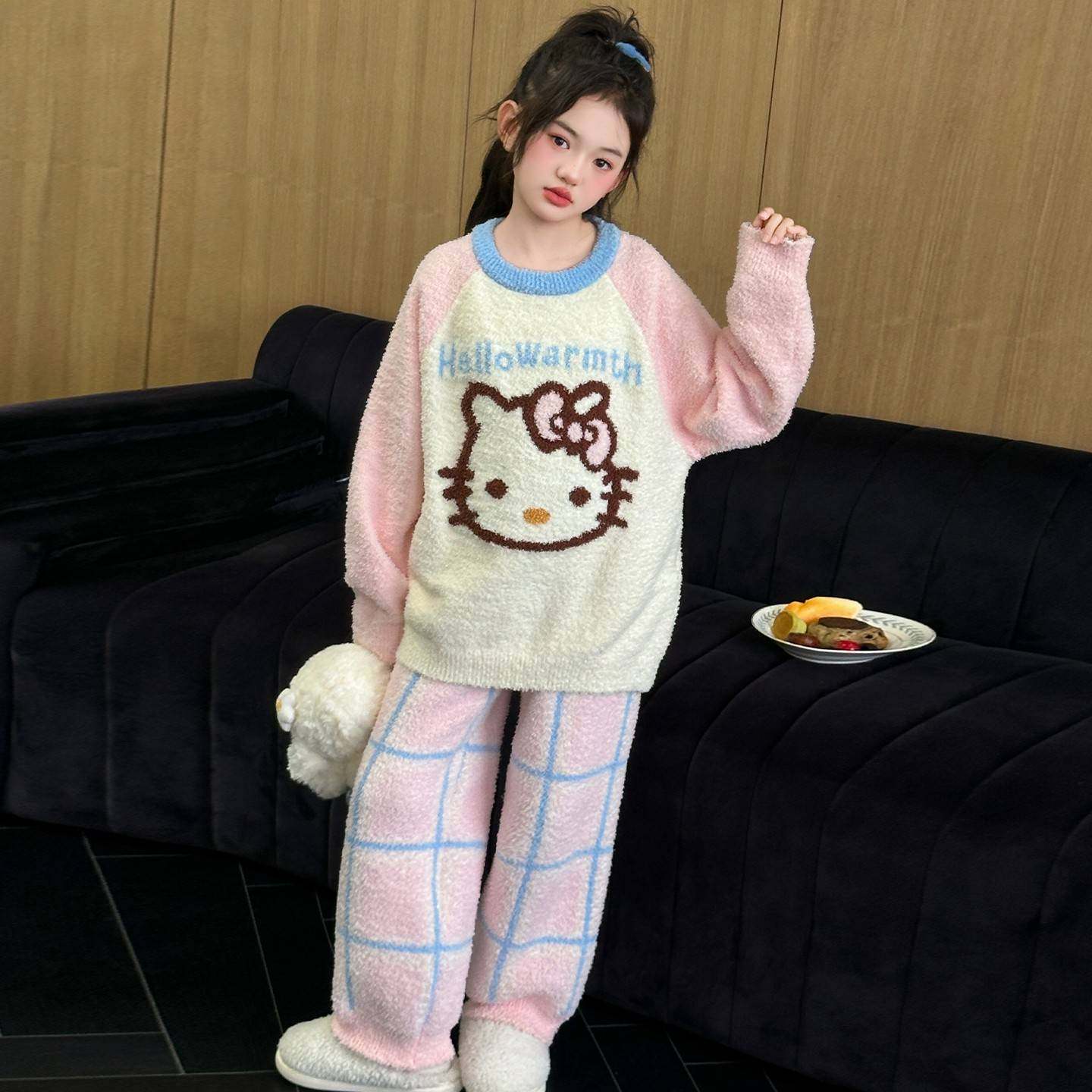 女童睡衣冬季新款儿童半边绒家居服套装女大童加绒加厚保暖两件套,淘宝优惠券,粉丝福利购,淘宝优惠卷