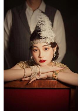 1920S复古单身派对黑色羽毛头带化妆舞会舞台走秀头发饰配饰发带