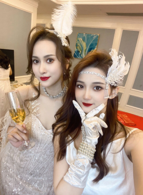 化妆舞会单身派对复古配饰奥黛丽赫本烟杆珍珠项链羽毛走秀头饰