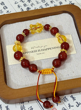 【朝朝】天然红玛瑙手串女红色水晶本命年手链送闺蜜女友生日礼物