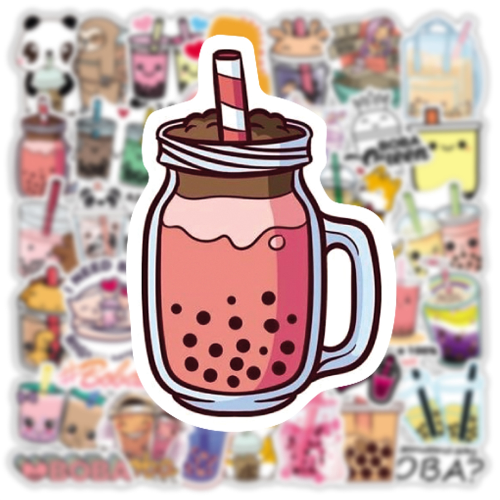 50pcs cute pearl milk tea graffiti stickers note guitar wa - 图1